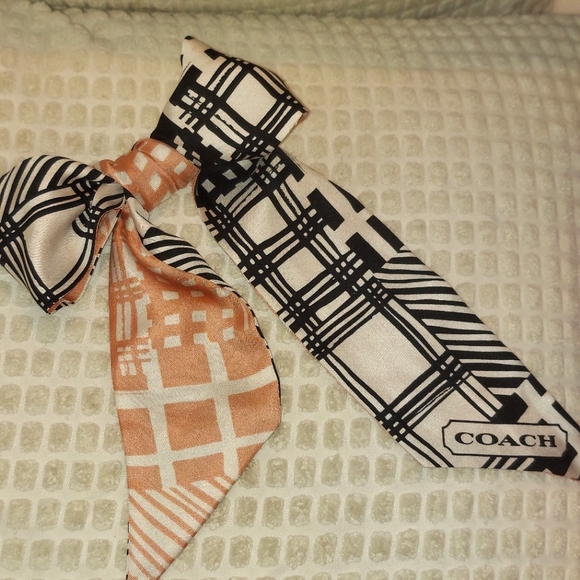 Coach Signature Black and Peach Wild Stripe Silk Skinny Scarf - Picture 8 of 13